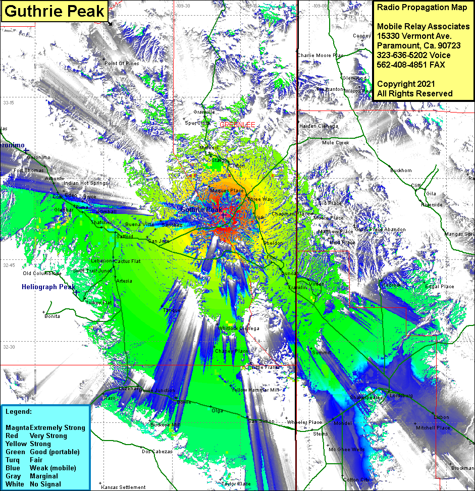 heat map radio coverage Guthrie Peak